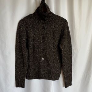 L.L. Bean Women's Dark Brown Marbled Cable Knit Wool Blend Cardigan Size S EUC